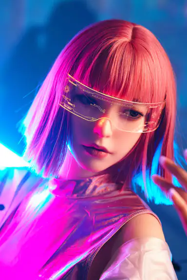 Shirley - Fashion Cool Red Short Hair Silicone love Doll with lightsaber - Head: GE70